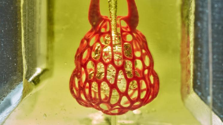 Bioprinting research from the lab of Rice University bioengineer Jordan Miller featured a visually stunning proof-of-principle — a scale-model of a lung-mimicking air sac with airways and blood vessels that never touch yet still provide oxygen to red blood