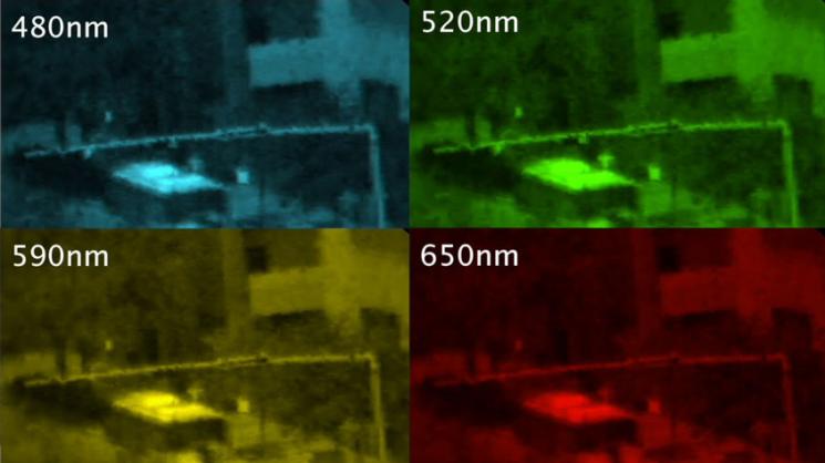Continuous capture images of moving traffic in the Houston neighborhood around Rice University shows how the TuLIPSS spectrometer filters motion blur in dynamic situations.