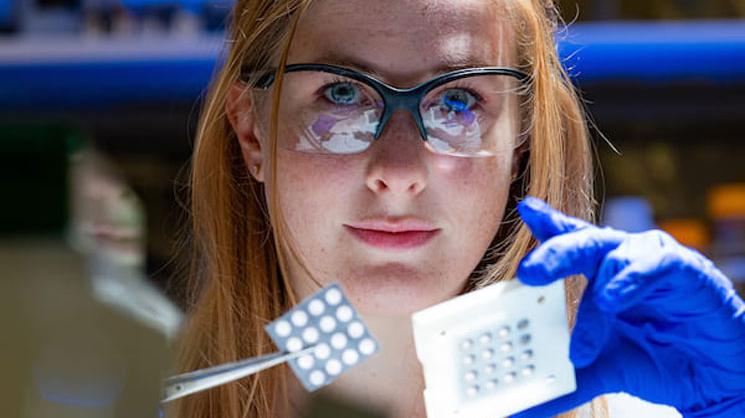 Rice graduate student Madeline Monroe led a project to use layered filter paper to mimic aortic heart valves. Photo by Jeff Fitlow